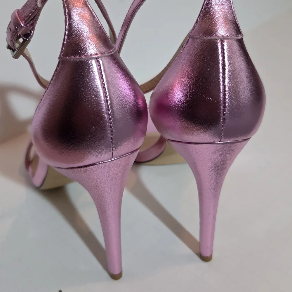NWB RACHEL ZOE Sz 7, Metallic Pale Pink, Ema 2 Stiletto Sandal, Leather - Picture 4 of 7
